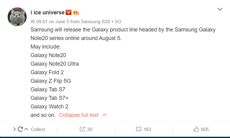 Samsung Galaxy Note 20 and Galaxy Fold 2 along with other devices to be Launched on August 5th