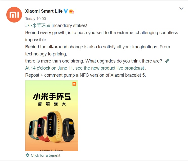 Xioami’s Mi Band 5 To Launch on June 11th Official Update